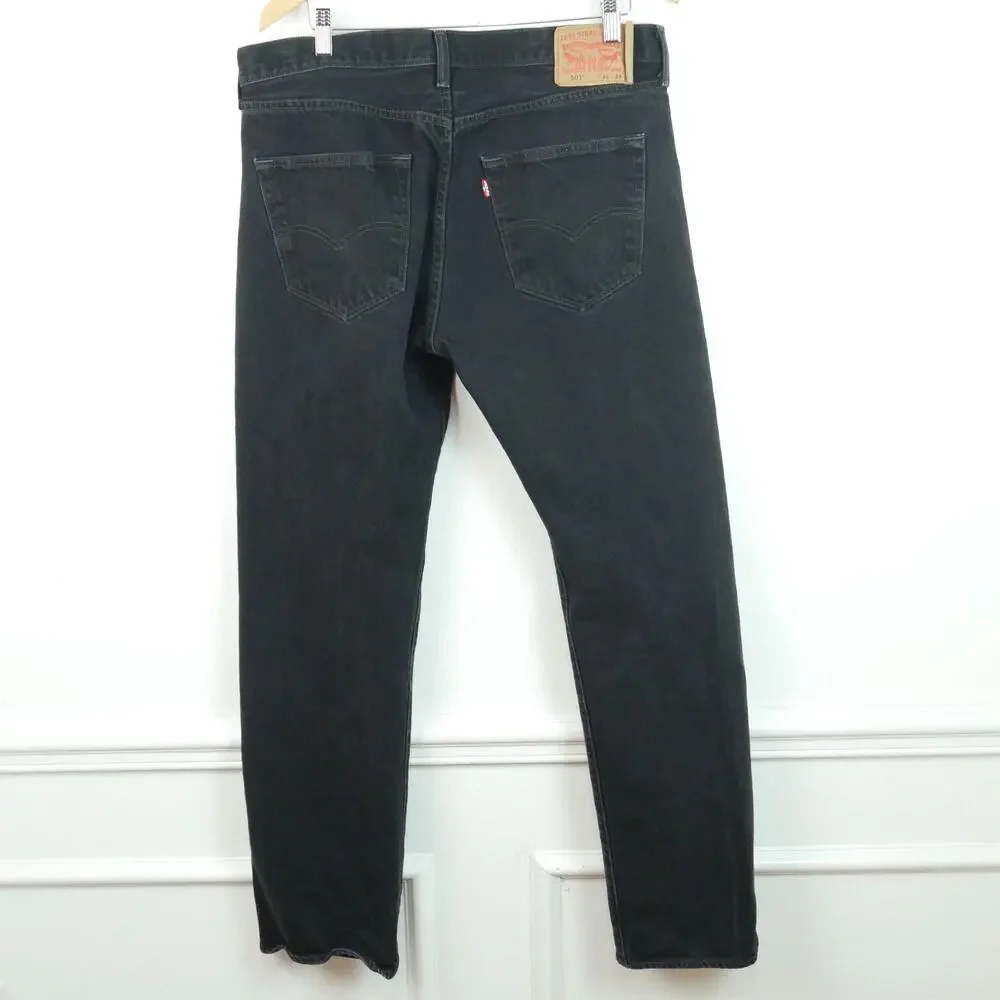 Levis 501 Jeans Mens 36 x 34‎ Black Rigid Denim Button Fly Straight Leg Classic